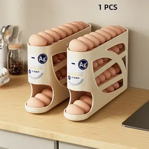 1 fridge side door multi-layer egg storage box: inclined mouth automatic rolling egg design rolling egg retrieval convenient kitchen sorting rack, Stackable fridge organizer, home egg storage, Refrigerator accessories