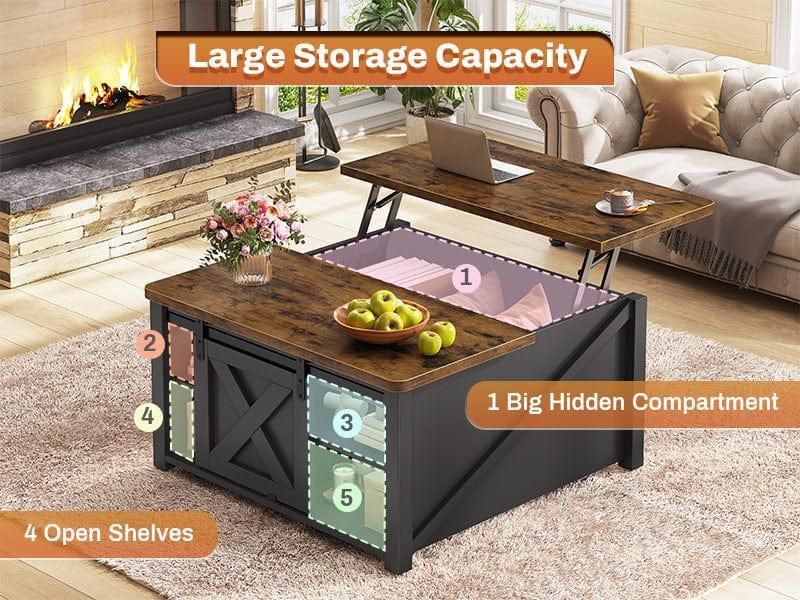 31.5 Inches Lift Top Coffee Table with Hidden Storage Black