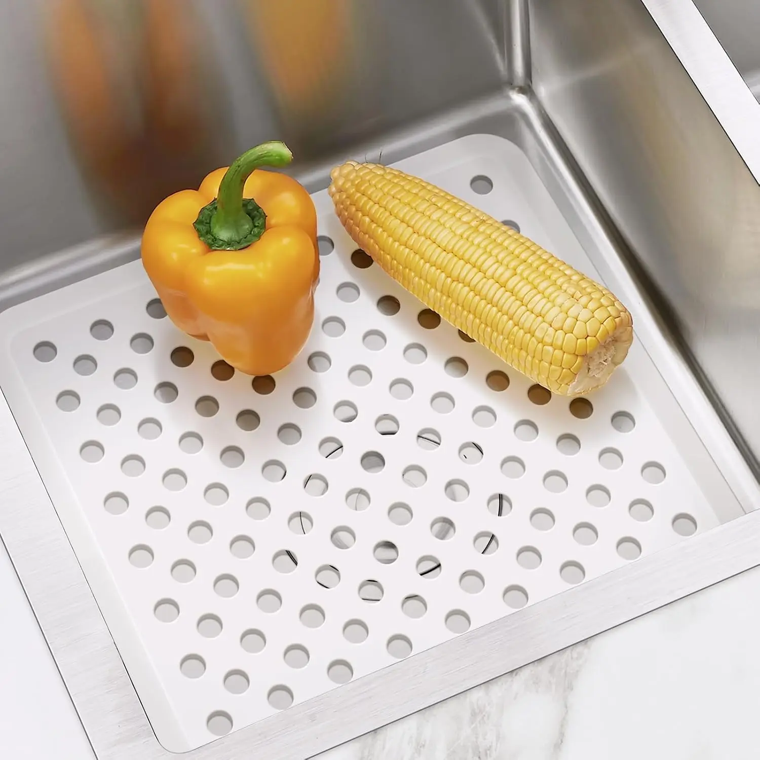 Small Sink Mat, White Sink Protector Mats for Bottom of Kitchen Sinks, Dish Drying Mat for Dishes and Glassware,  Drain 11.3x12.6inch (1)
