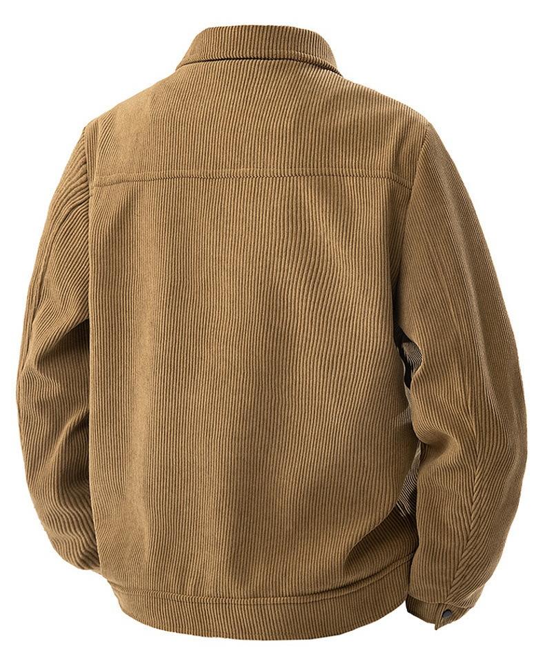BIGWIG autumn and winter men's corduroy jacket, lapel work jacket, men's warm jacket, men's coat, easy to care for, solid color design, autumn layering items, full zip quilted lining, casual loose warm, vintage wool coat