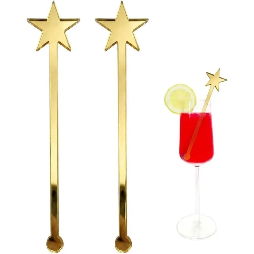 20PCS Gold Mirror Acrylic Laser Cut Star Cocktail Drink Stirrers Swizzle Sticks for Wedding Decor