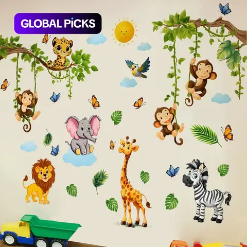 Modern Elephant, Giraffe & Zebra Decorative Wall Decal Set, Large Self-Adhesive PVC Wall Art Stickers for Living Room, Bedroom & Sofa Background, Removable Design, Home Decorative Stickers #GLOBAL PICKS