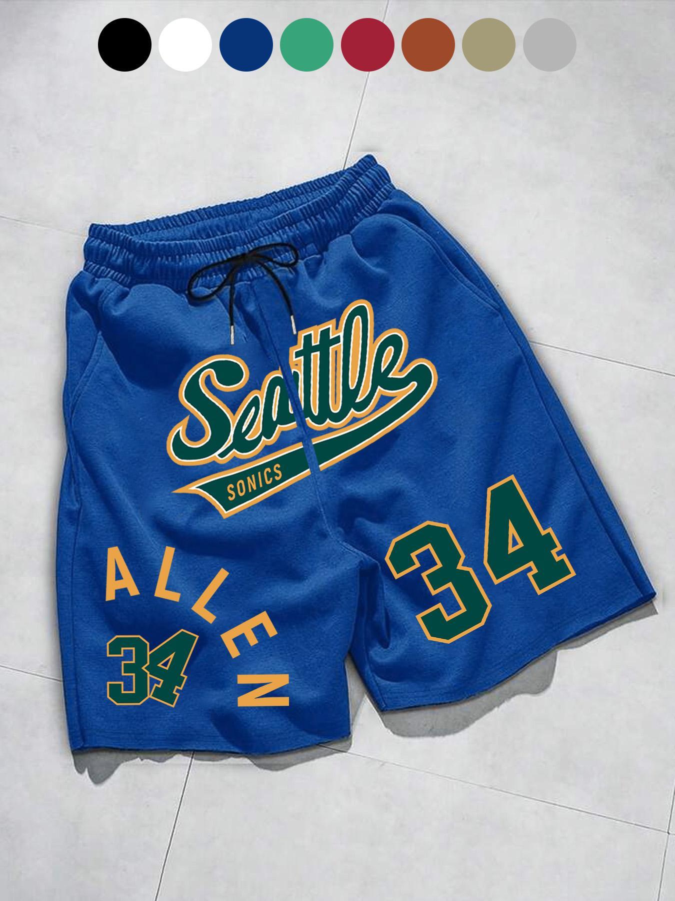 Men's Regular Fit Letter & Number Print Drawstring Waist Shorts, Casual Pocket Track Shorts for Sports Gym Workout Running, Fashion Men's Bottoms for Summer, Streetwear Sports Shorts, Athleisure Shorts, Athletic Shorts