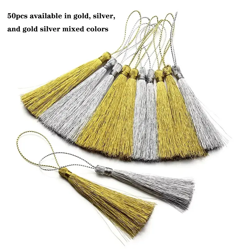 50pcs 8cm /silver Color Artificial Silk Fringes Tassels, DIY Crafts, Jewelry Making, Bookmarks, Charms, Keychains, Bag Decorations, Gift Wrapping