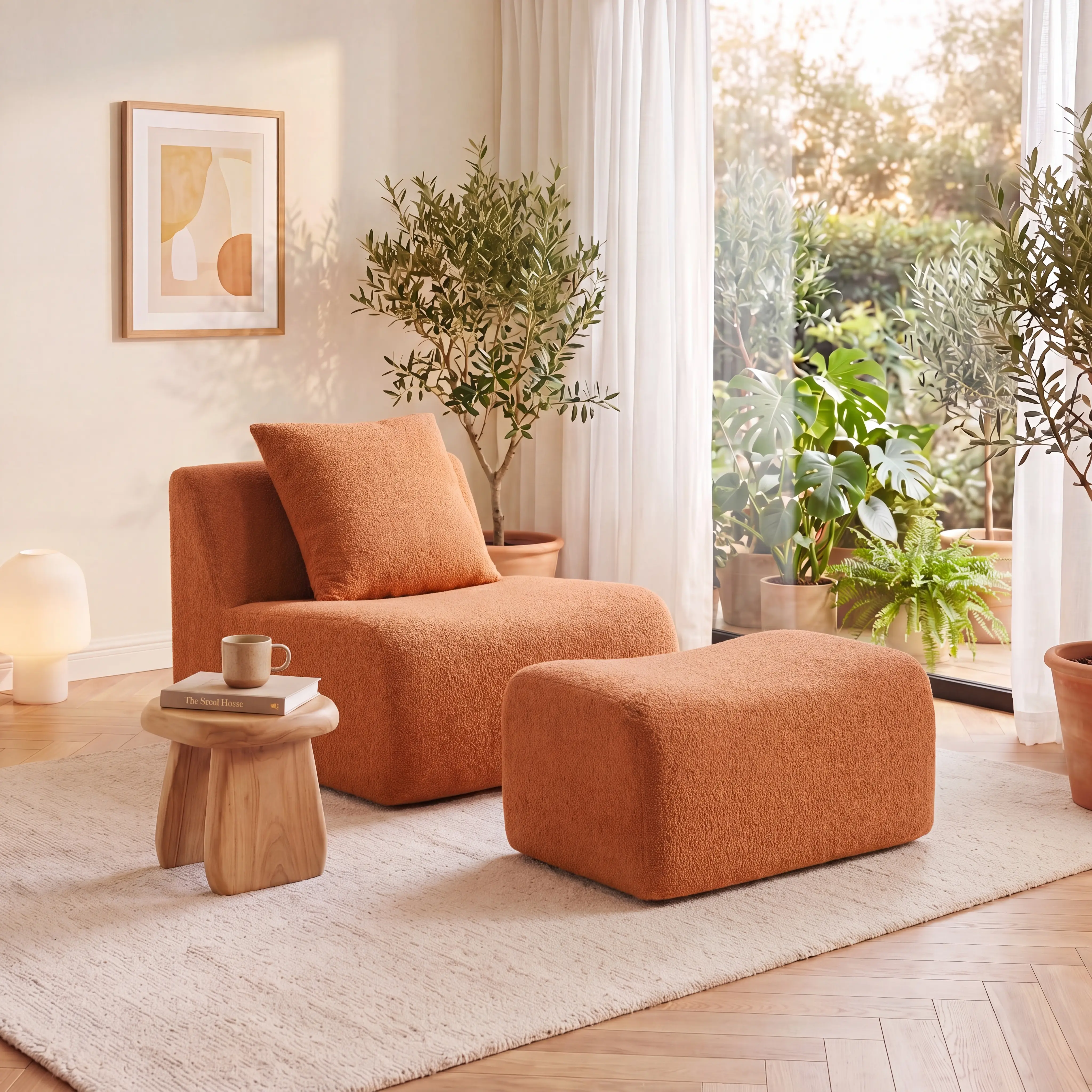 ARCH Soft Teddy Fabric Boneless Sofa No Assembly Required 1 Seat Single Couch with Curved Armrest Anti-Slip Base 32D High Density Sponge for Living Room Bedroom Orange, Orange Color Options, Teddy Material, 1 Seat Seat Count, Product Dimensions: