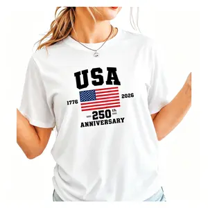 Cotton 4th of July America US Flag Patriotic 250th Anniversary USA T-Shirt
