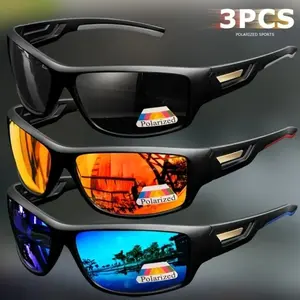 3Pcs Camouflage Polarized Sunglasses, UV protective wraparound eyewear with multicolor lenses. Unisex design for driving, fishing and outdoor sports