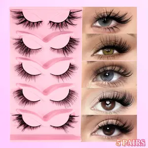 MAANGE 5 Pairs Thin Wispy Fox Eye False Eyelashes, D Curl Slender Winged Cat Eye Design, Fine Split Lash Strands Form Invisible Natural Finish, Available For Trimming And Long Term Repeated Daily Application