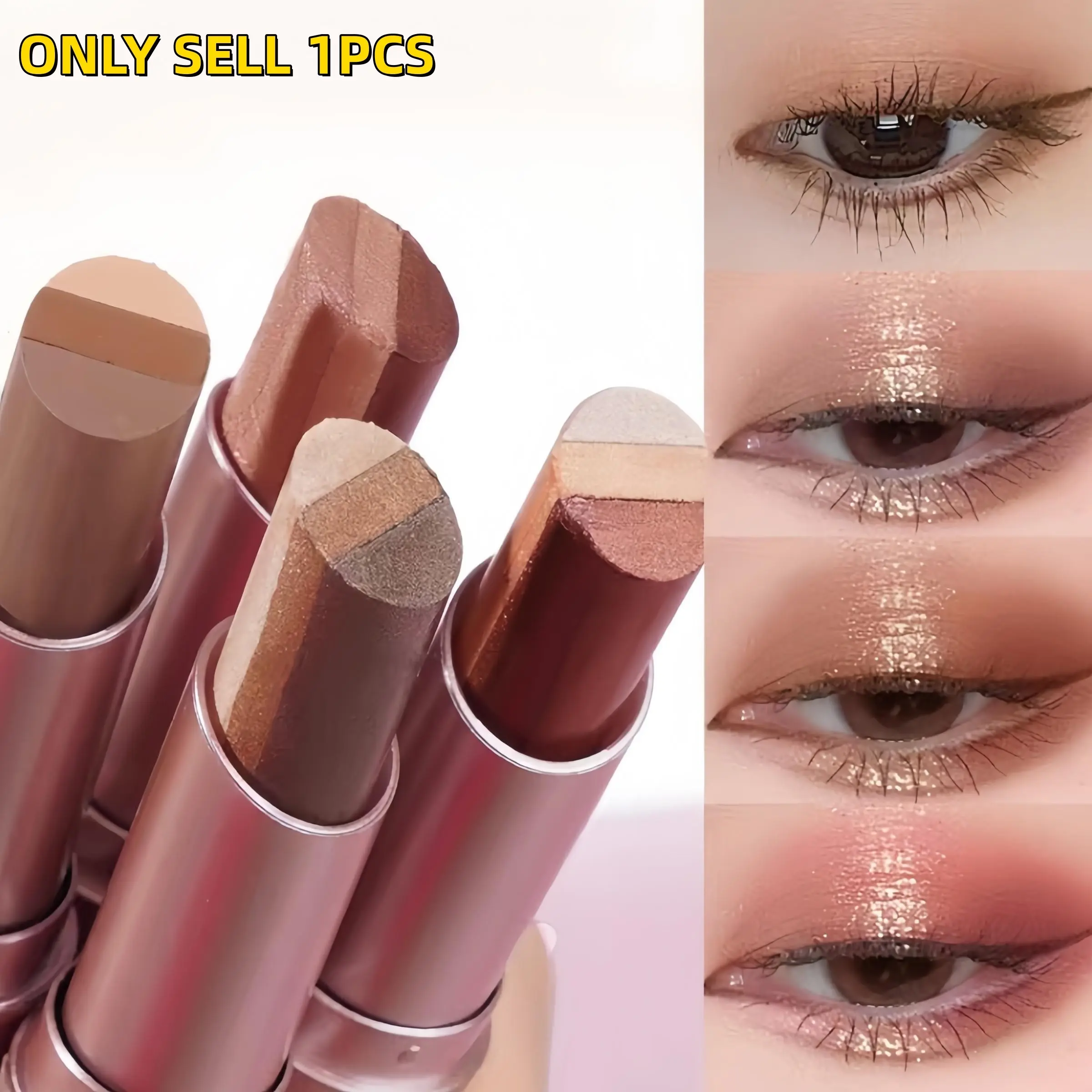 3 Color Eyeshadow Stick，New Long Lasting & Waterproof Creamy Eye Shadow，Portable Glitter shadow for Women，Smudge-Proof Long Lasting，Shimmer shadow for Day and Night (Fine Shimmer Brownish Orange) Sparkly Shimmer Eyeshadow