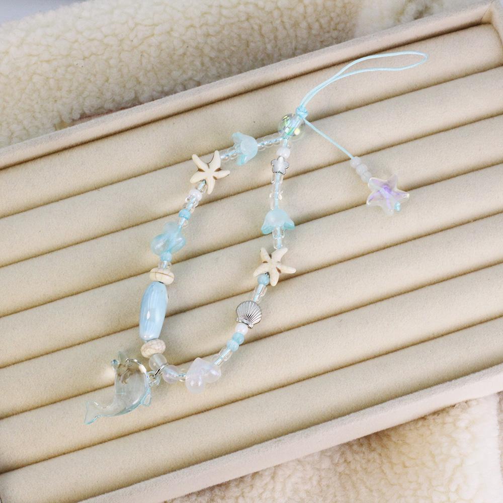 Handmade Acrylic Starfish & Dolphin Beaded Chain Bracelet Keychain Bag Decoration Coastal Design Durable Lightweight Material Decorative Accessories Keychain Bag Pendant