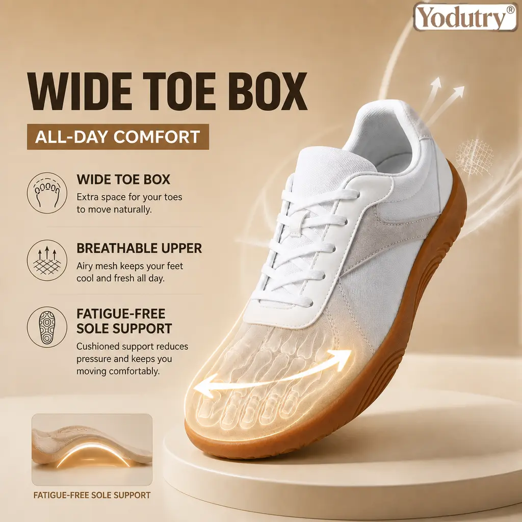 Yodutry| 2026 Broad Fit Relief Footwear - Spacious Toe Box Shoes for Edema & Swollen Feet, Ergonomic Arch Cushioning Light Walk Sneakers, Gentle Ventilated Mesh Daily Slip-Resistant Trainers for Wide Feet