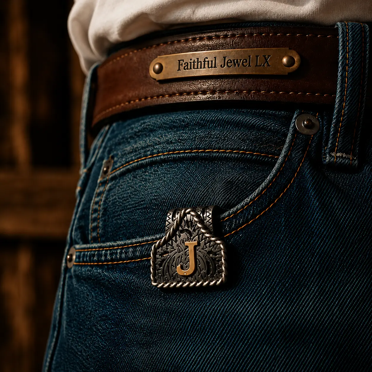 Western Cowboy Keychain Clip for Men, Vintage Engraved Metal Belt Clip, Personalized Initial Wallet & Jeans Accessory