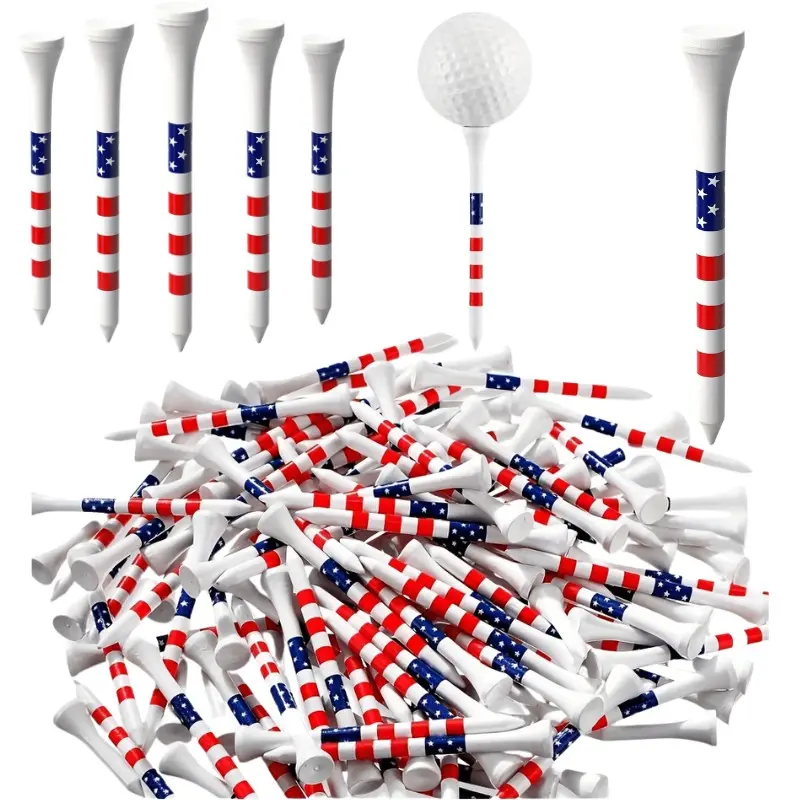 Golf Tees Unbreakable American Flag, Low Friction Transparent, Long Golf Tees Bulk, Bulk Quantity, for Men & Women, Durable Reusable Essential Golf Accessories, Competitions and Daily Golf Playing