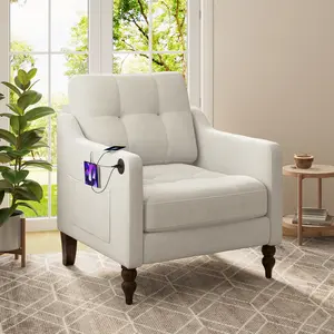 Chenille Oversized Armchair w/USB charging port, 31.5" Wide Accent Chairs for Living Room & Bedroom Modern Lounge Chair, Upholstered Mid-Century Reading Chair, Comfy Living Room Chair, Single Sofa Chair