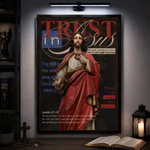 Jesus Christ Sacred Heart Canvas Wall Art Poster Religious Christian Painting Jesus Blessing Aesthetic Print Holy Spirit Divine Light Scripture Verse Isaiah 41:10 Church Decor Home Bedroom Living Room