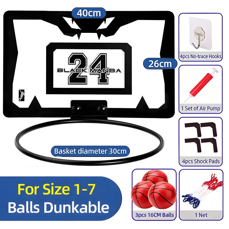 Indoor Basketball Hoop for Kids, Durable Office Door Basketball Hoop, Mini Basket for Teens and Adults, Includes 1-3 Balls, Perfect for Room Doors