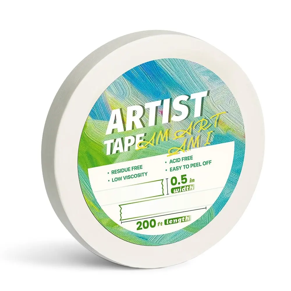 Artist Tape for Watercolor Paper, 1/2 inch Wide 200FT Long, White Art Tape for Masking, Drafting and Painting, Acid Free, Low Tack