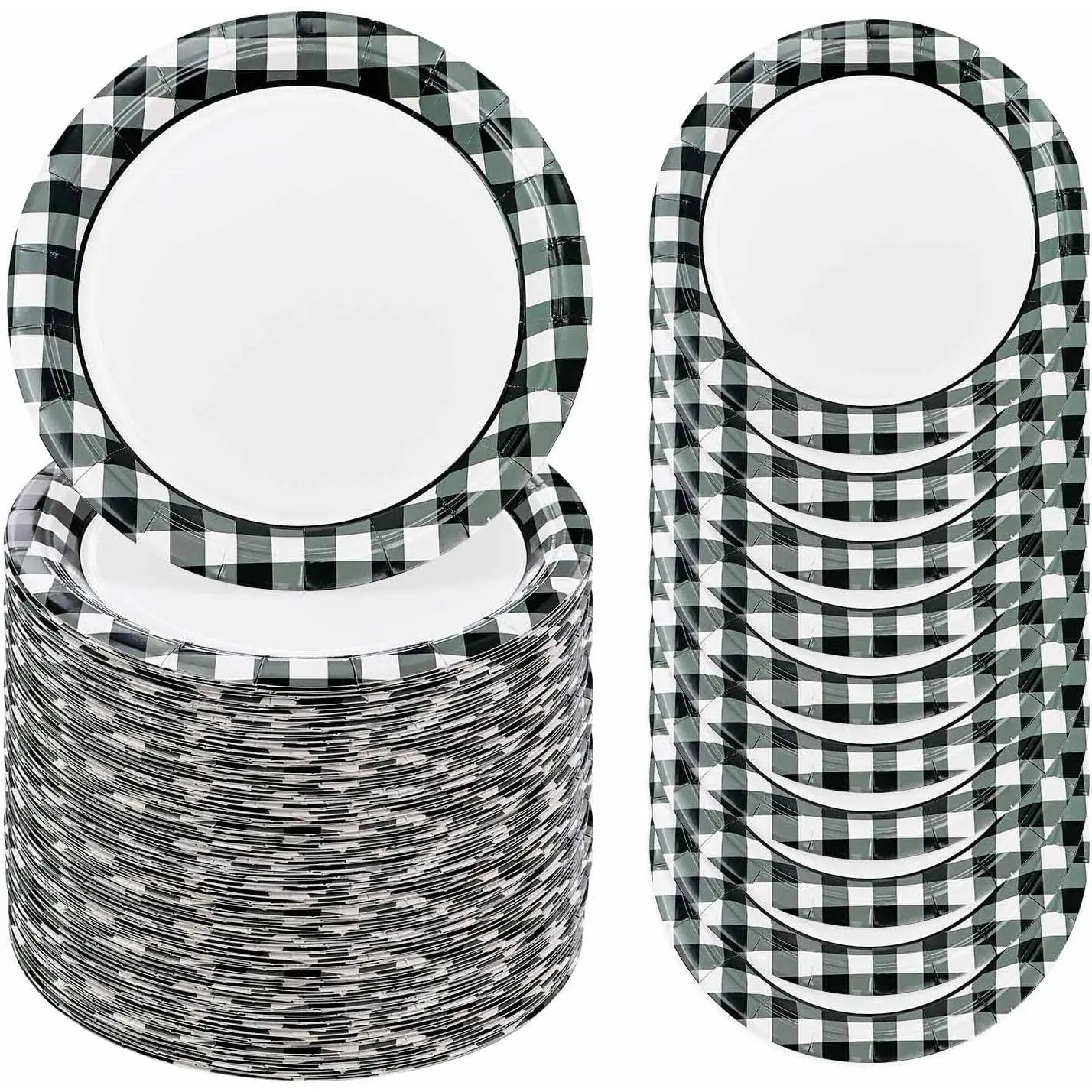 50 count Black Gingham Paper Plates 7 Inch Disposable  Buffalo  Dinner Plates for Wedding  Shower Birthday Party Checkered Dessert Plate