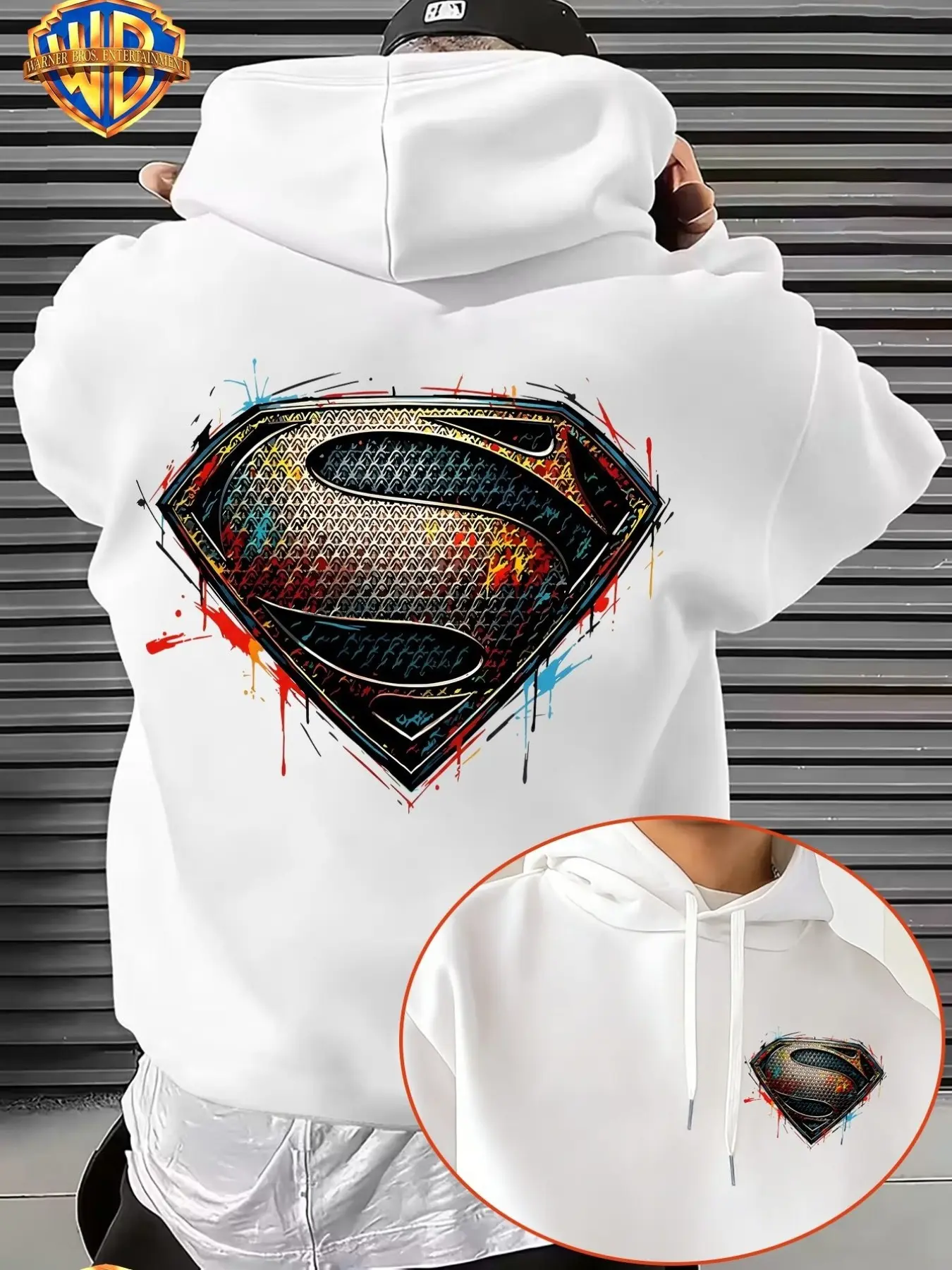 Warner Bros Men's Gradient Devil Pattern Hoodie, Graffiti Street Style, Loose-Fit Trendy Pullover, Casual All over Print