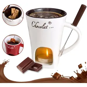 Chocolate Fondue Mugs Contain Fondue Bliss Cup & Forks, Chocolate Melting Cup, Mini Chocolate Fondue Set Without Tealights, Fondue Cups With Forks For Date Night Birthday Wedding Gifts (White)