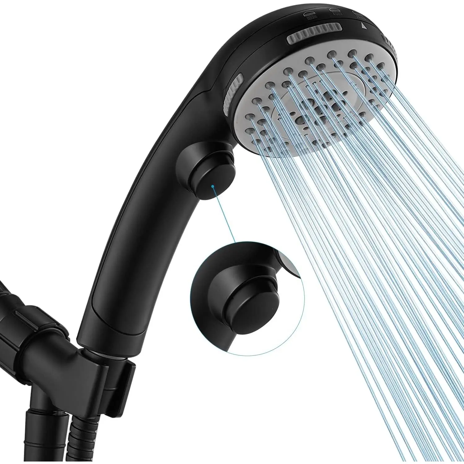 Matte Black 6-Setting Shower Head with Handheld - Adjustable Showerheads & Handheld Showers Kit, Angle-Adjustable, Synthetic Pause Mode, Water-Saving Features, 5 Ft Hose Included, Included Kit