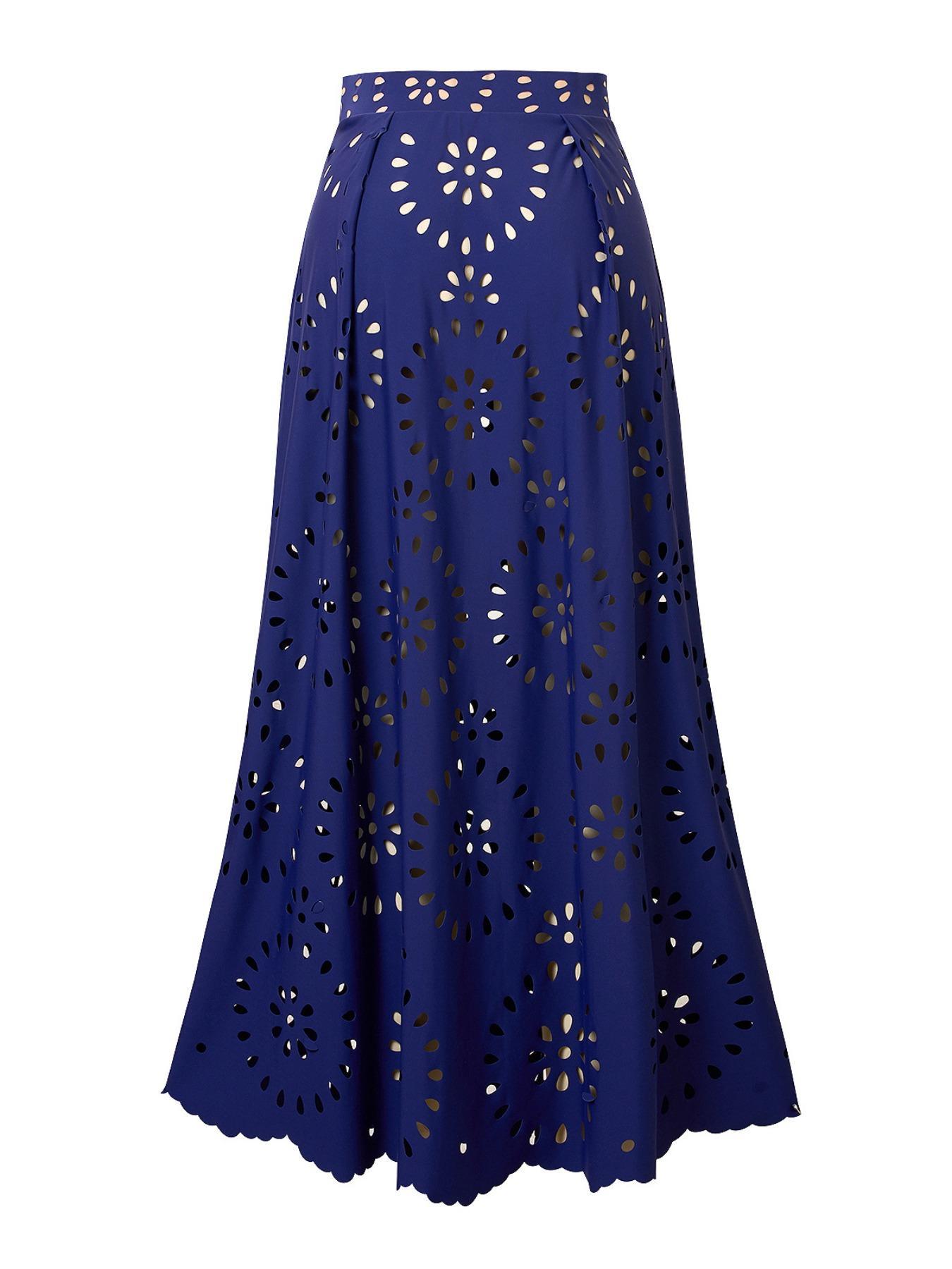 Women's Sexy Laser Cut Hollow Lace One-Piece Swimsuit Set, Slimming Beach Vacation Two-Piece Swimwear with Skirt, Casual Fitted Design