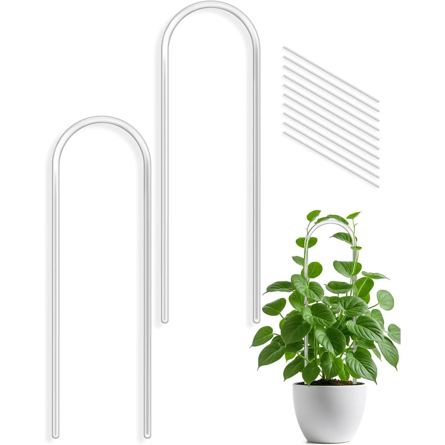 15.7" U-Shaped Clear  Trellis, 2 count Indoor  Support with Twisted Ties for Climbing , Small Potted Houseplant Trellis for Hoya, Pothos, Monstera