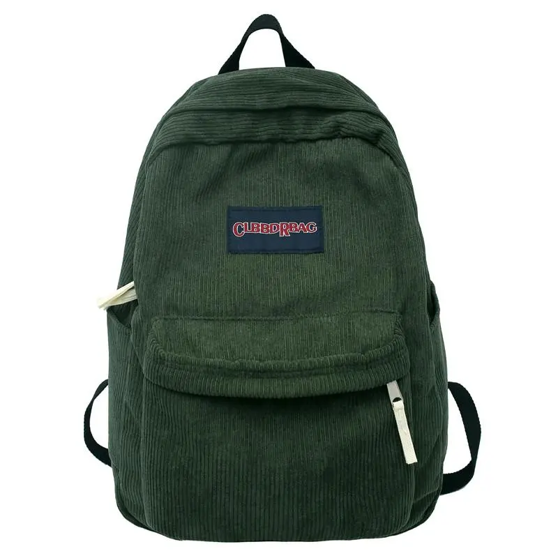Vintage Corduroy Green Laptop Backpack - 41cm Height, 31cm Length, Casual Design for Students, Travel, Men & Women Home Supplies Companion
