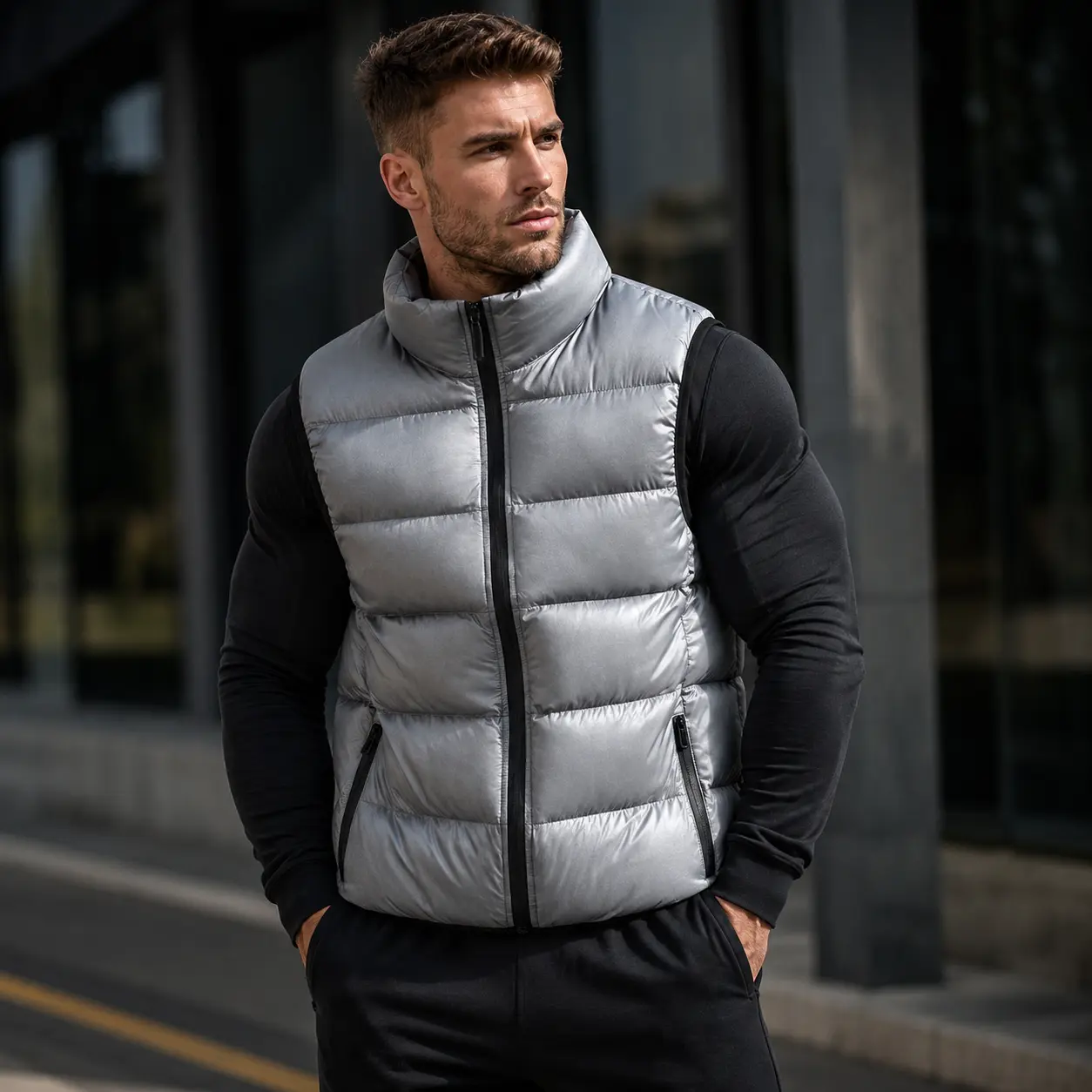 Men's Lightweight Puffer Vest Stand Collar Full Zip Quilted Padded Gilet Thermal Winter Outerwear Sleeveless Jacket Casual Activewear Coat Outfit cozy soft cool clean chic active sporty premium classic stylish durable trendy relaxed comfy vibe Multi-Color
