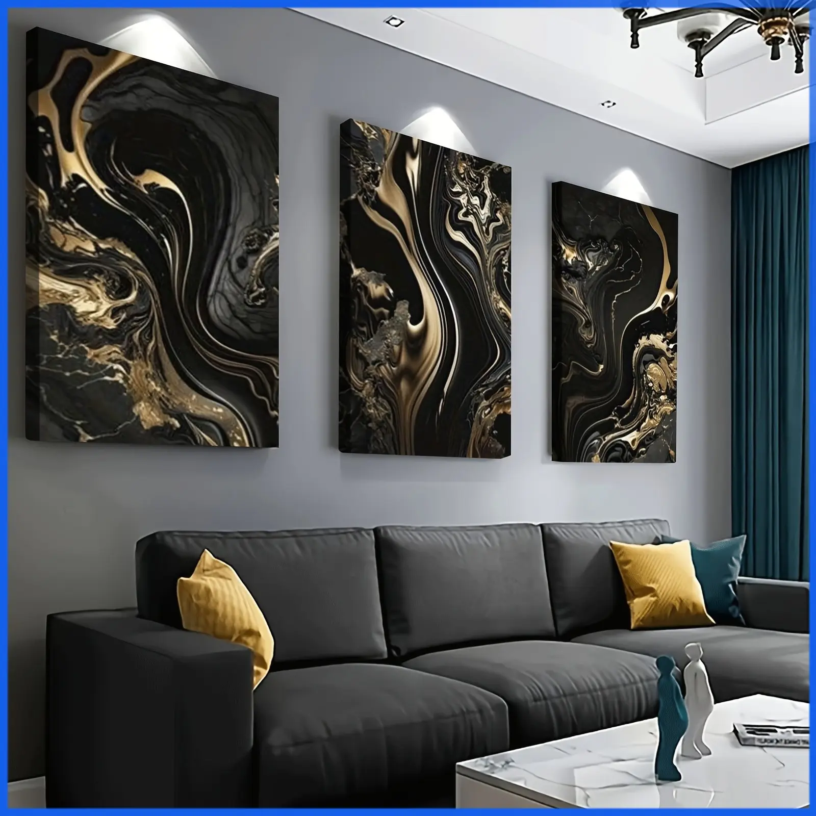 2D canvas, 3 pieces - canvas painting - black and gold abstract art wall painting - cheap room - kitchen - picture - autumn promotion - picture wall - poster - autumn - room - bathroom - wall - mural - bedroom - home decoration - office decoration - canva