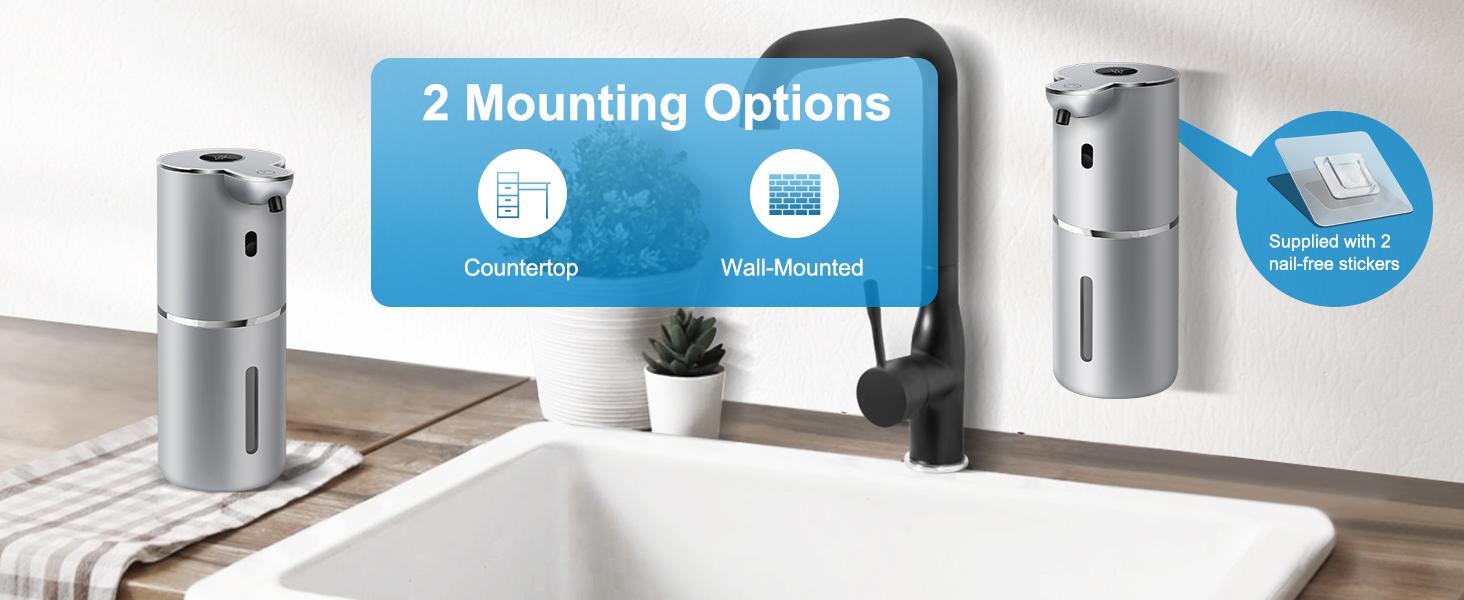 Automatic Foaming Soap Dispenser 12.8oz, Rechargeable & 6 Levels Foaming Adjustable with Digital Display, Wall Mount, Waterproof, Touchless Hand/Dish Soap Dispenser for Kitchen, Bathroom, Hotel