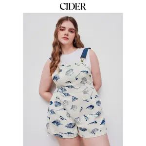 Cider [4 colors, size 0-24]  Shell Graphic Roll Hem Pocket Romper Curve & Plus