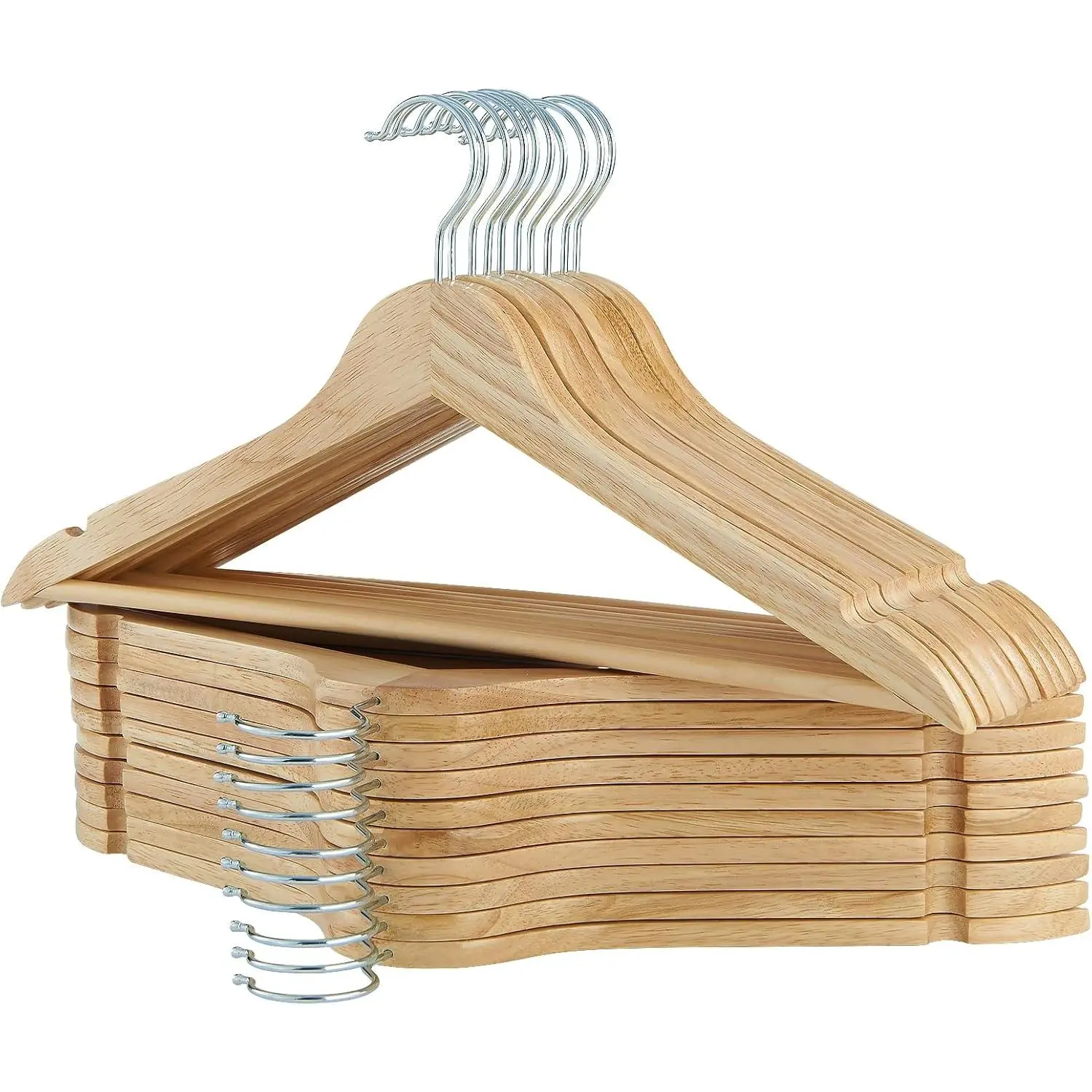 Solid Wooden Hangers 20 Pack, Wood Suit Hangers with Extra Smooth Finish, Precisely Cut Notches and Chrome Swivel Hook, Clothes Hangers for Shirt Coat Jacket Dress, Natural
