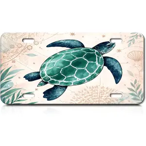 Turtle Sea Front License Plate 6x12 – Cute Ocean Animal Vanity Tag for Car Truck SUV – Aluminum Novelty Cover with 4 Holes