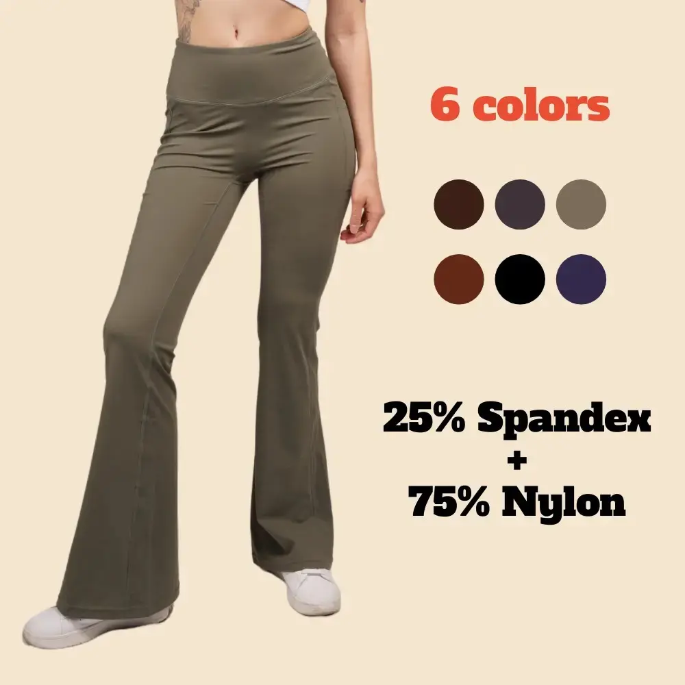 Women's High-Waisted Flare Leggings Yoga Pants 78064 Comfort Fitted Minimalist with Tummy Control and Wide Leg