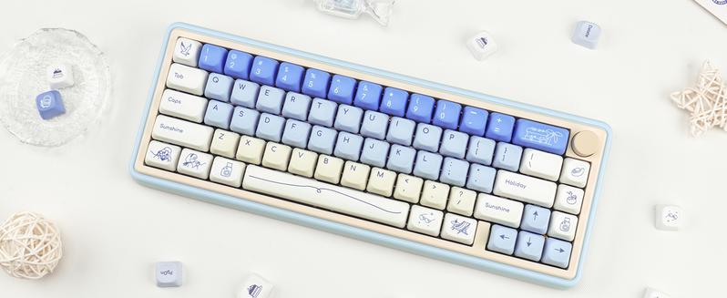 Blue White PBT Keycaps, MOA Profile, Custom Keyboard Keycap, Minimalist Style Dye Sub Keycaps, 130 Keys Anime Keycap Set for Cherry Gateron MX Switches Gaming Keyboard