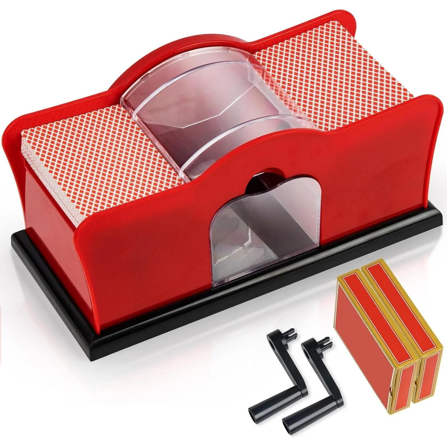 Manual Hand Crank No Jammed Card Shuffler, Comes with Two Decks of Playing Cards, Suitable for Uno, Hold'em, Blackjack, Rummy, Phase 10, Skip-Bo and More Card Games