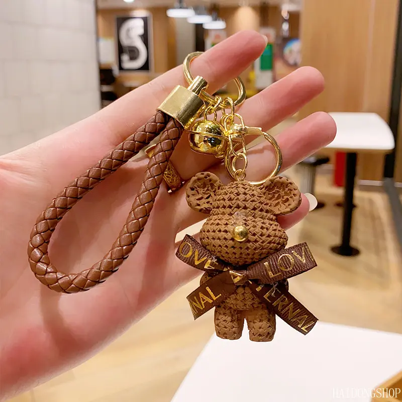 Kawaii Viral Cozy Knitted Bear Wrist Strap Keychain For Men Women, Creative Unisex Bag Charm Key Ring, Soft Cute Accessory For Car Keys Backpack Daily Travel Couple Styling