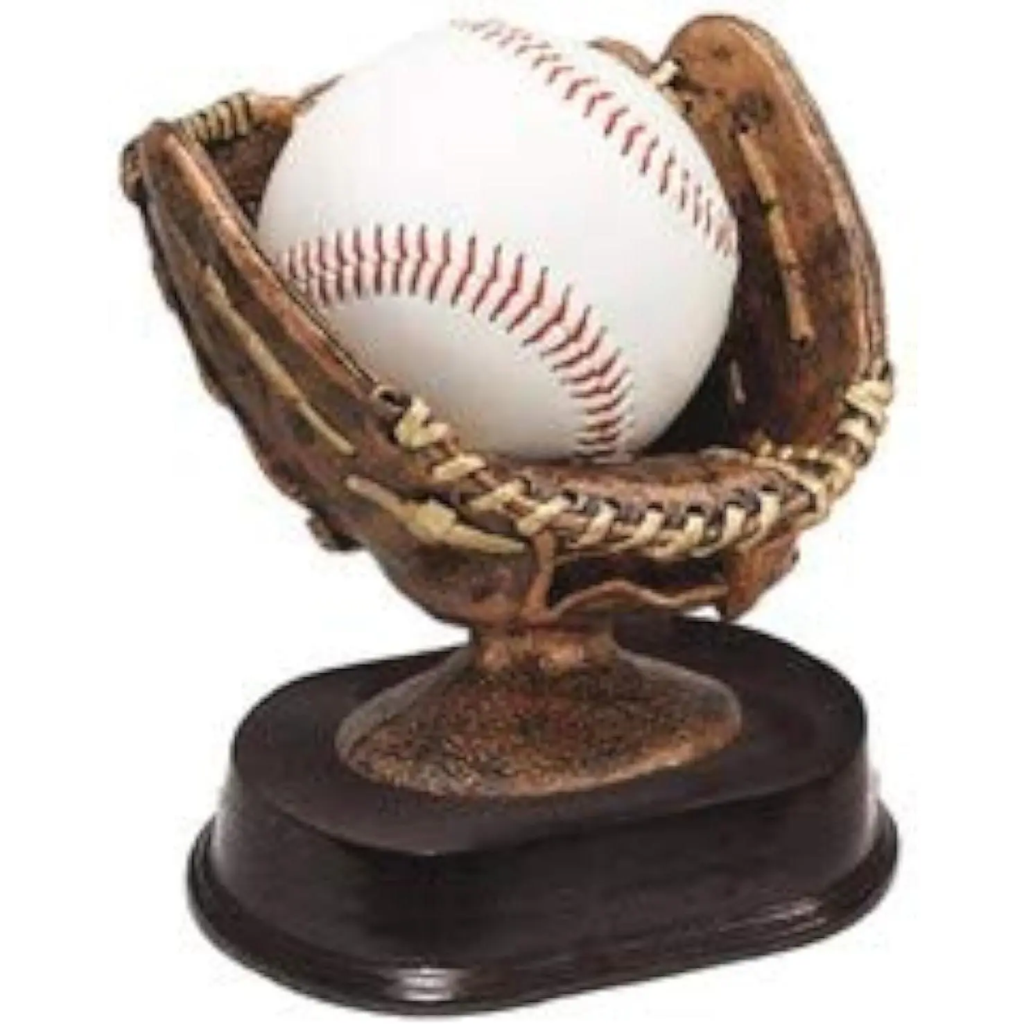 5 Inch Bronzed Baseball Glove Game Ball Holder Trophy Award, Custom Engraved Plate Available On Request