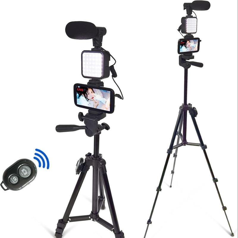 Smartphone Video Kit, Vlogging Kit with Microphone Light Tripod, 50 Inch Extendable Phone Clip Remote Control Compatible with iPhone/Smartphone/Cameras