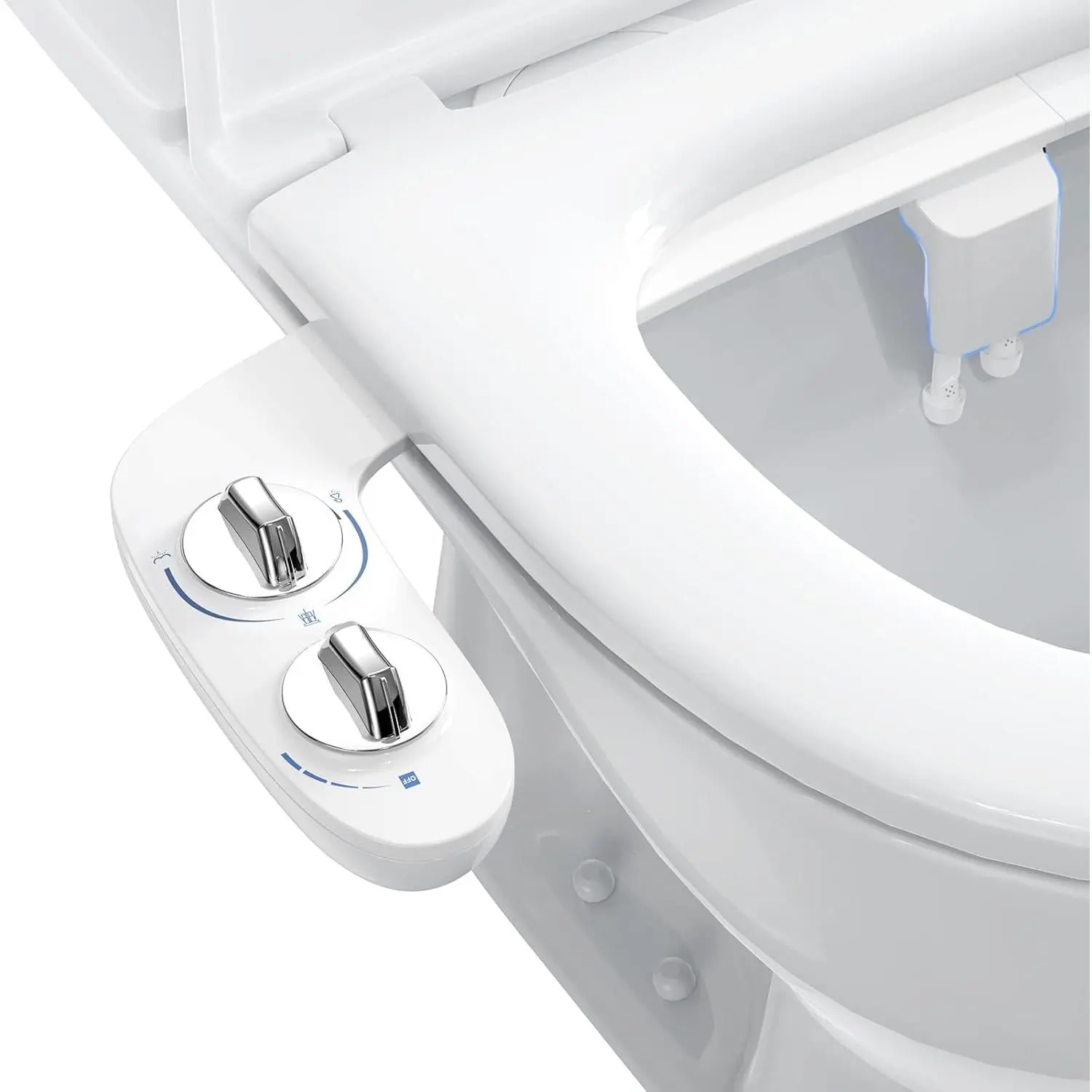 Toilet Bidet Attachment, Non-Electric Dual Nozzle (Feminine/Bidet Wash), Self-Cleaning Fresh Cold Water Sprayer Bidets for Toilets with Adjustable Water Pressure (Dual Knob, Chrome)