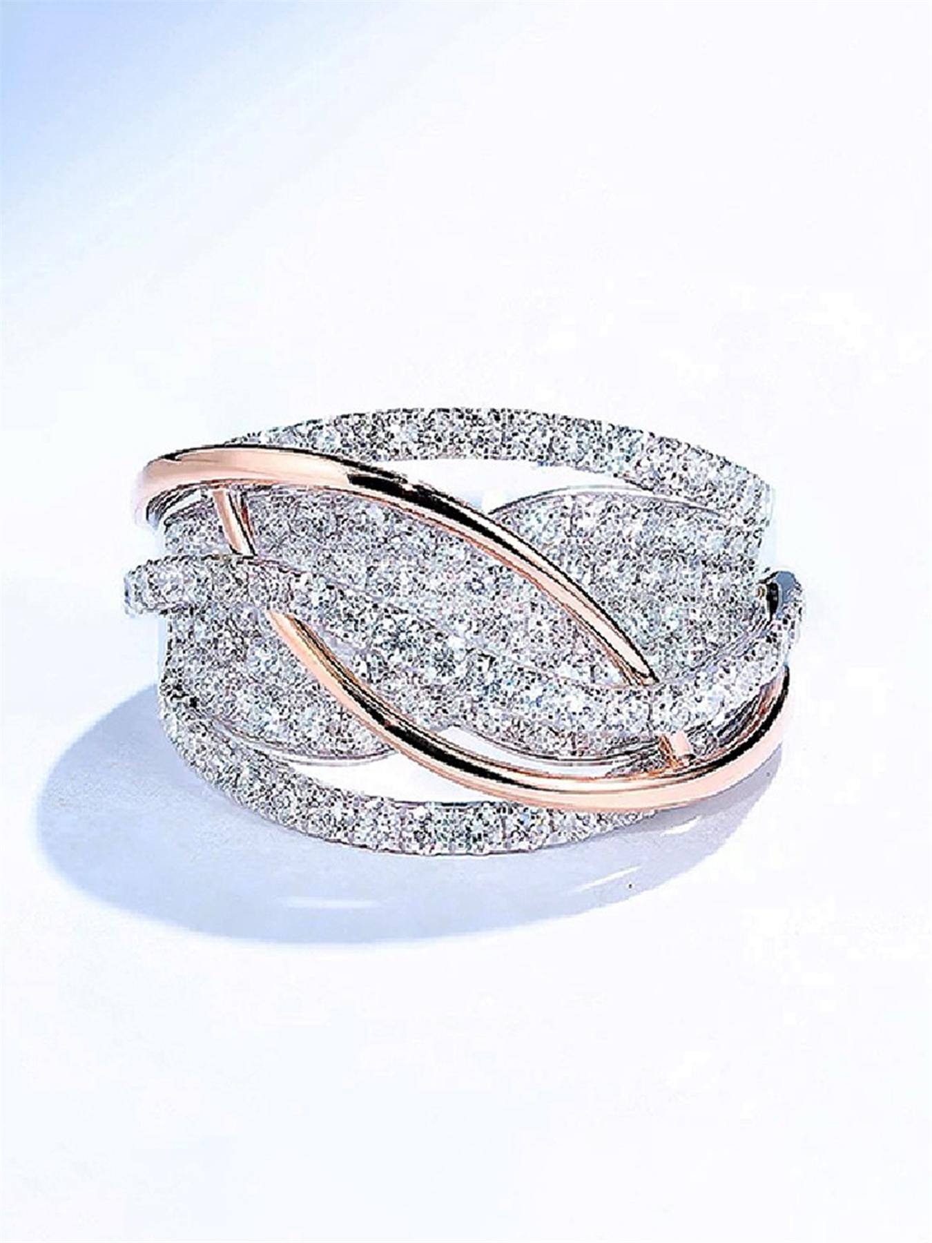 Elegant Rhinestone Decorated Ring, Exquisite Trendy Layered Ring for Women for Daily & Party Decoration, Wedding Engagement Anniversary Party Jewelry Gifts, Stackable Rings