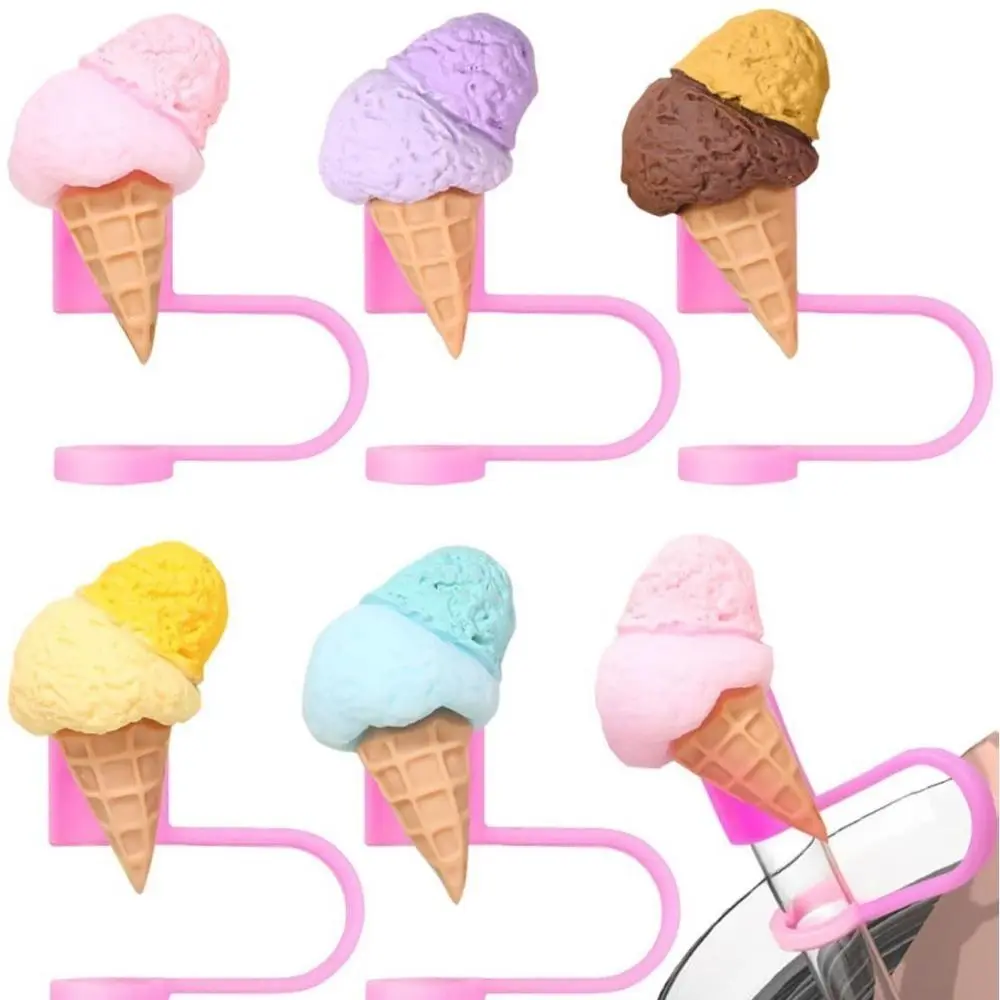 Stylish Aesthetic Glitter Resin Straw Caps - Reusable Dustproof Tumbler Tops for Tumblers, Coffee Cups, Gym Bottles, 8pcs-1/Multiple Sets/5pcs Options, No Dust Design, Cute Ice Cream Cover, Keeps Straw Clean, Office Use