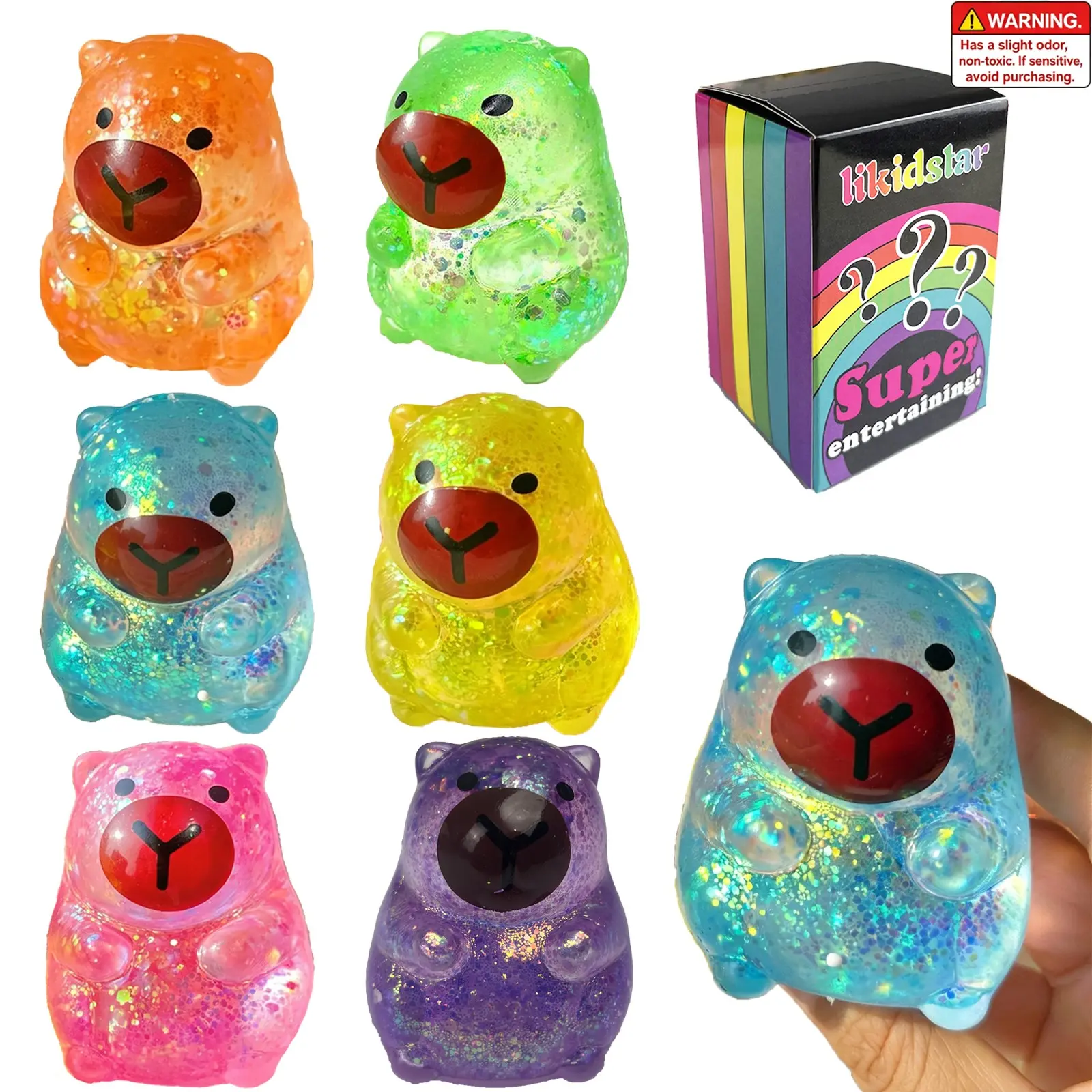 6pc Glitter Capybara Squishies, Cute Capybara Animal Squeeze Balls, Anxiety Relief Fidget Squishies for Adults,Interesting interactive design, cute desktop accessories, party gifts, creative holiday gifts, perfect gift choices, Gift Box