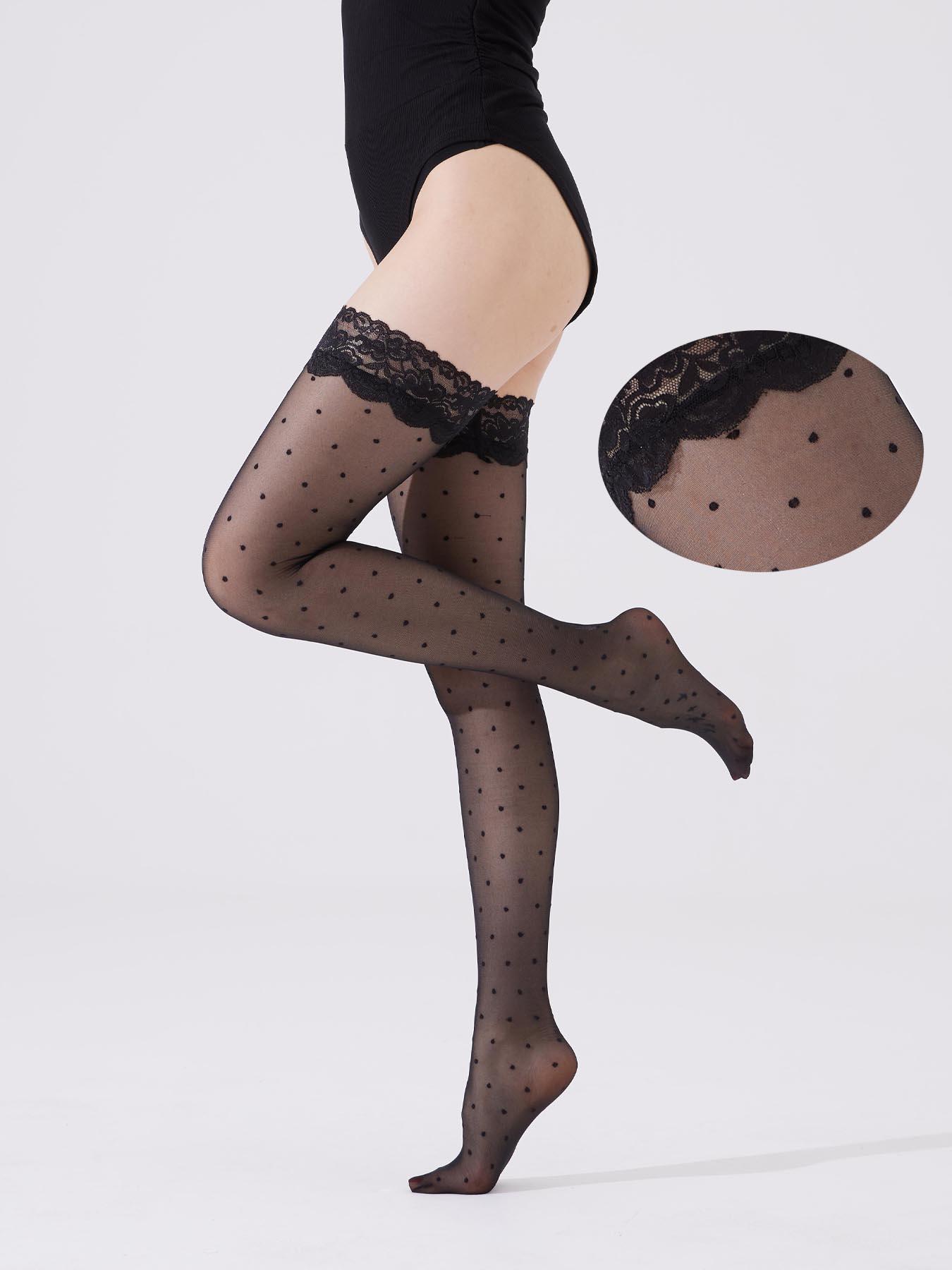 Laseat 20D Polka Dot Lace Thigh-High Socks, Sexy Fashion Over-Knee High Socks, Best Gift Choice, Slim-Fitting, All Seasons