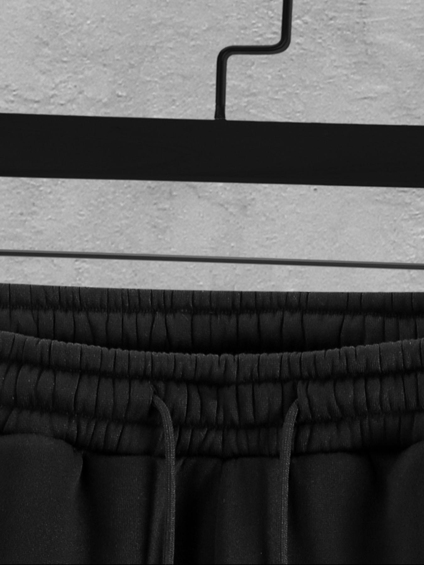 Men's Spring Autumn Classic Flag Print Casual Fitted Pants Set, Drawstring Waist Athleisure Straight Leg Long Trousers, Outdoor Sports Wear for Men