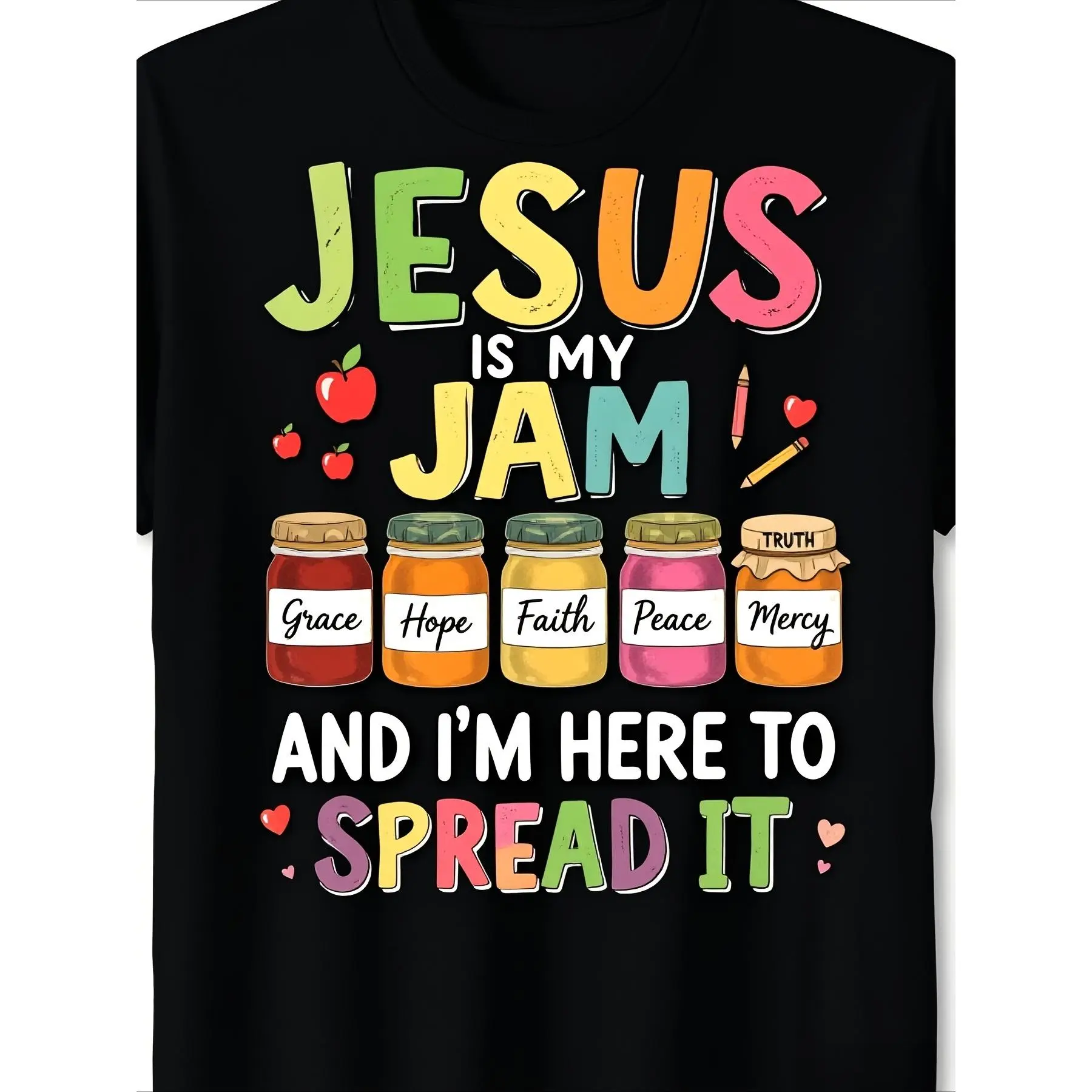 Jesus Is My Jam I'm Here to Spread Christian Bible TShirt Unisex Retro Faith Apparel Pure ShortSleeve Tee with Cute Jesus Bible Verse Design for Church Casual Wear for Men Retro Casual Short-sleeved T-shirt with Round Neck and Printed Pattern