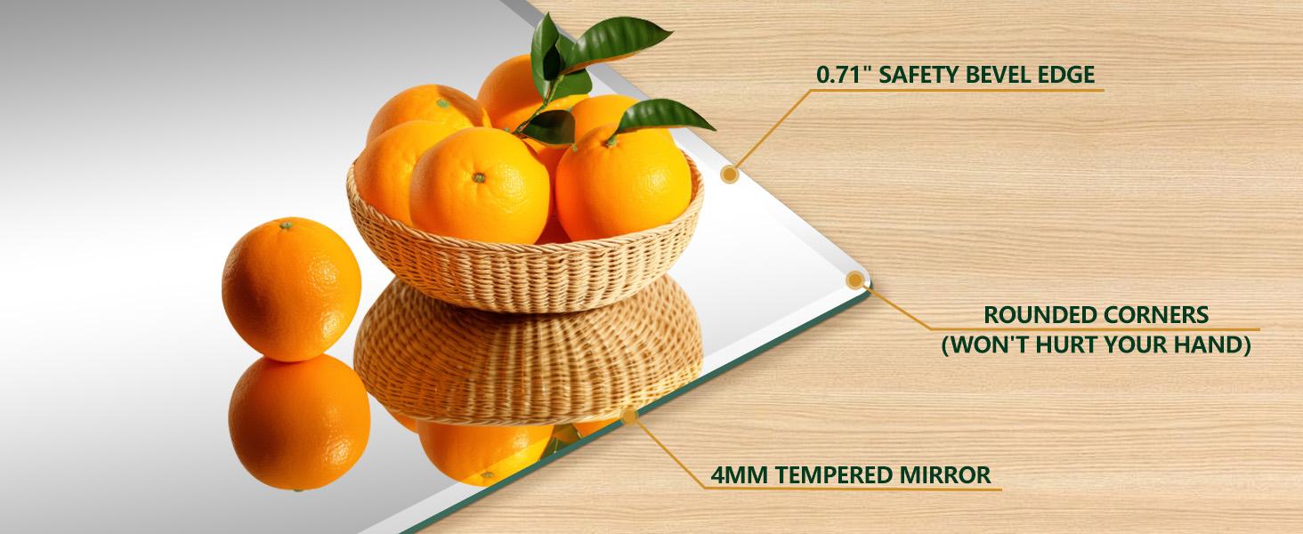 Beveled Mirror, Wall Mirror 18" x 24", Frameless Rectangle Mirror with Beveled Edge, Hangs Horizontally or Vertically.Rounded Corner Tempered