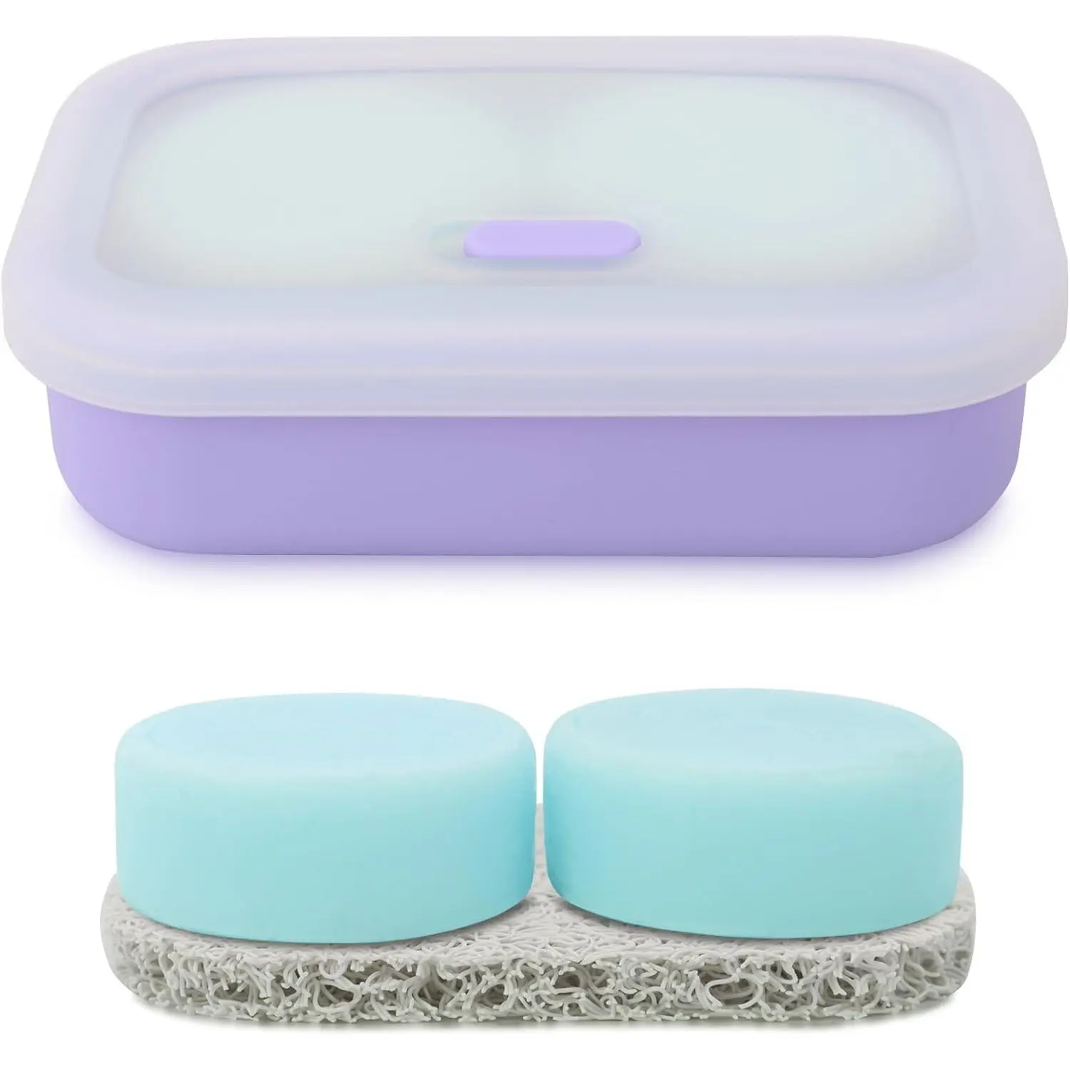 Leak Proof Silicone Travel Soap Case with Draining Layer, Solid Shampoo Bar Holder, Portable Soap Container for Bathroom, Camping, Gym, Easy to Clean (Purple, Large)Gift
