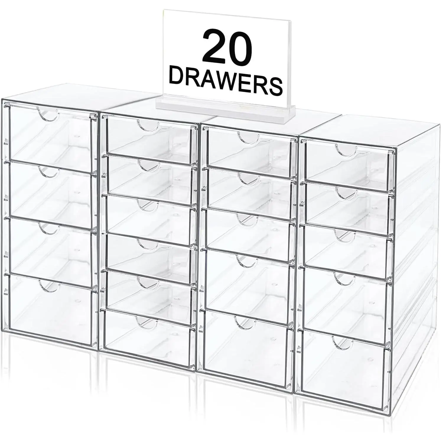 20 Drawers  Makeup Organizer, stackable  Storage Drawer | 4 Set Clear Storage Drawers,  Drawer Organizer for Desktop Office Supplies Make Up Pen Accessories